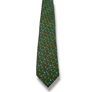 Brooks Brothers Tie Dragonfly Horseshoe Crest Animal Men's Green Silk Necktie